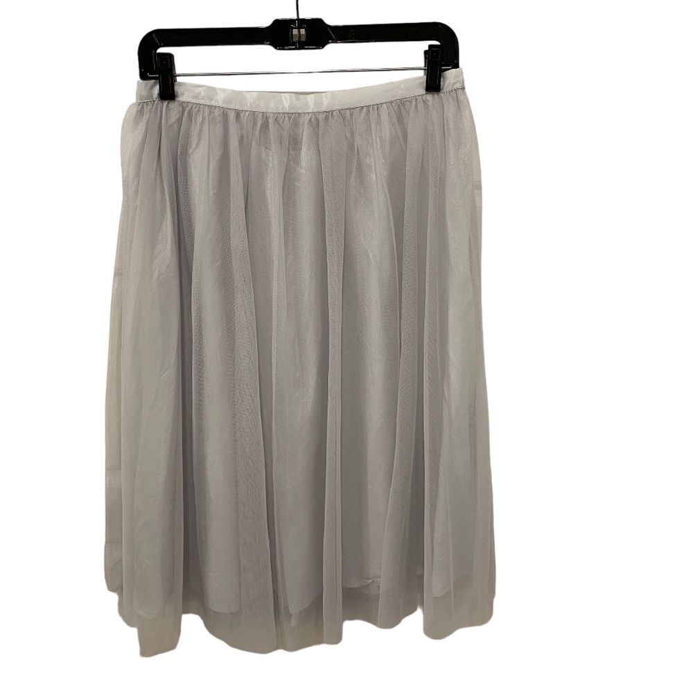 Zara Light Powder Blue Pleated Tulle Mesh Lined Midi A Line Skirt Gray Large L